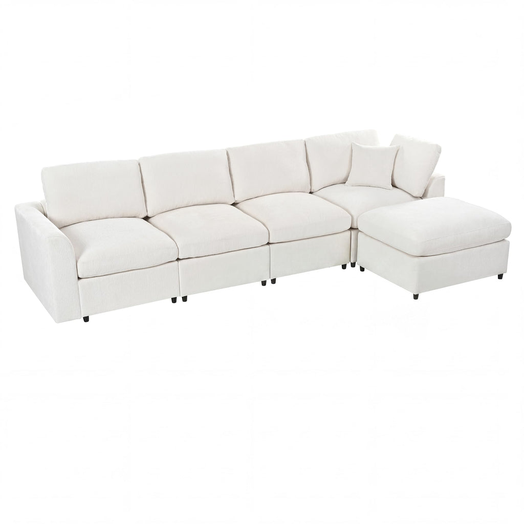 130" L-Shaped Modular Sectional Sofa Modern Deep Seat Cloud Couch for 5, Oversized Chenille Fabric Cloud Sectional Couches with 1 Ottoman Chaise, Higher Seater (21.7 inch)