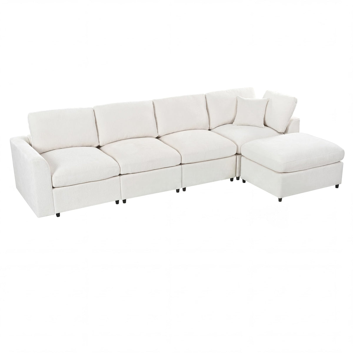 130" L-Shaped Modular Sectional Sofa Modern Deep Seat Cloud Couch for 5, Oversized Chenille Fabric Cloud Sectional Couches with 1 Ottoman Chaise, Higher Seater (21.7 inch)