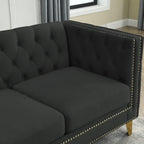 Velvet Sofa for Living Room Black Classic Chesterfield Room, Bedroom, Office Elegant
