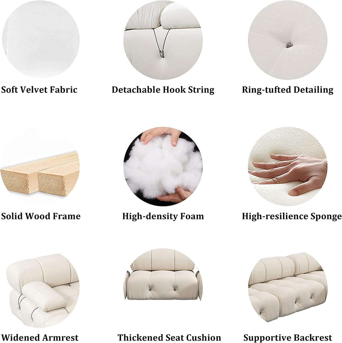 WJShome Modular Sectional Sofa, 103.95 inch Convertible Sofa Couch,L Shaped Velvet Minimalist Couch for Living Room, 4 Seater+1 Ottoman Modern Large Free Combination Sofa (Beige, 5 Seater)