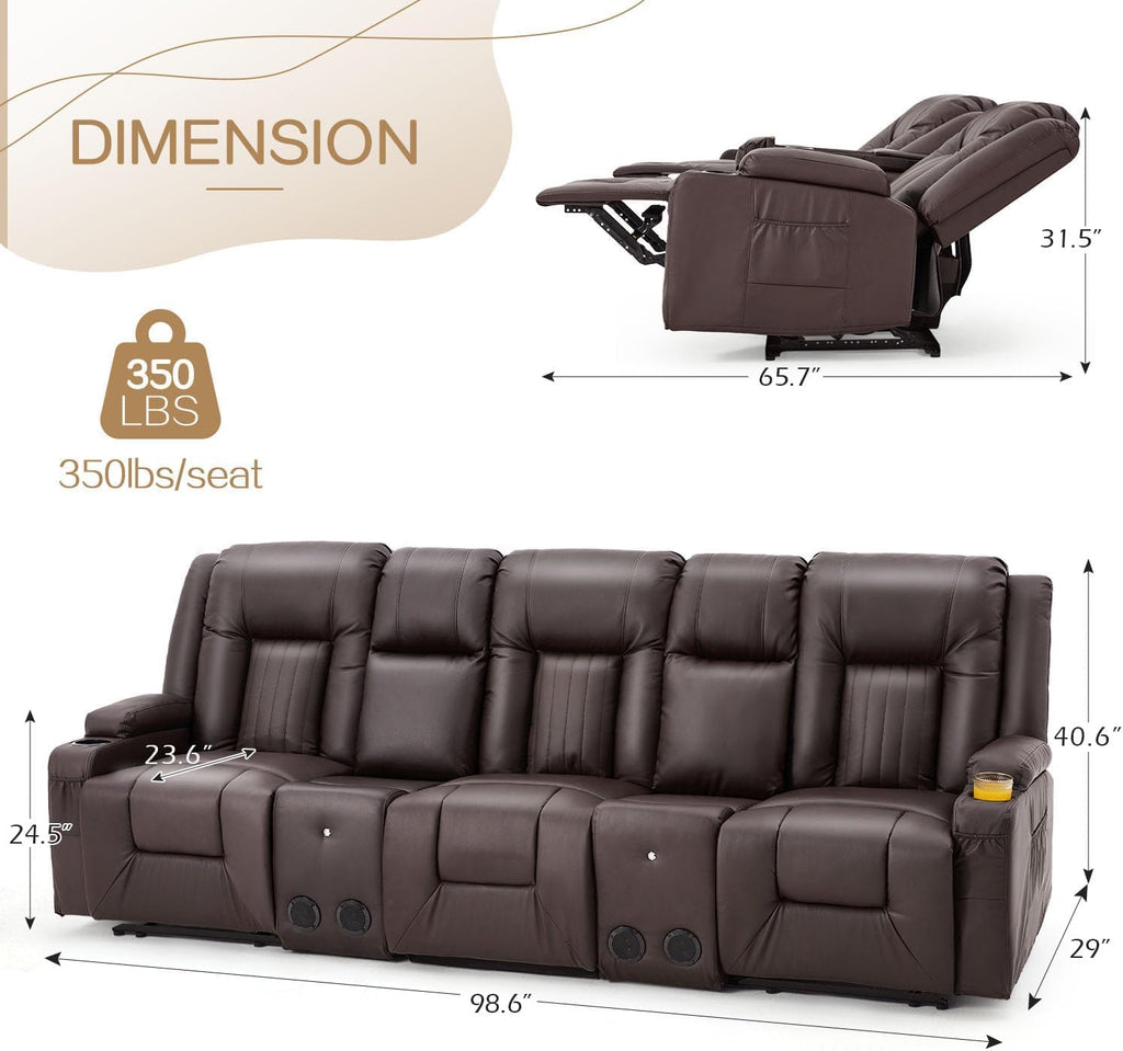 YODOLLA Reclining Loveseat Sofa with Dual Center Console, 4 Cup Holders, 2 Side Pockets, Manual Wall Hugger Recliner Couch for RV and Living Room, Faux Leather Brown