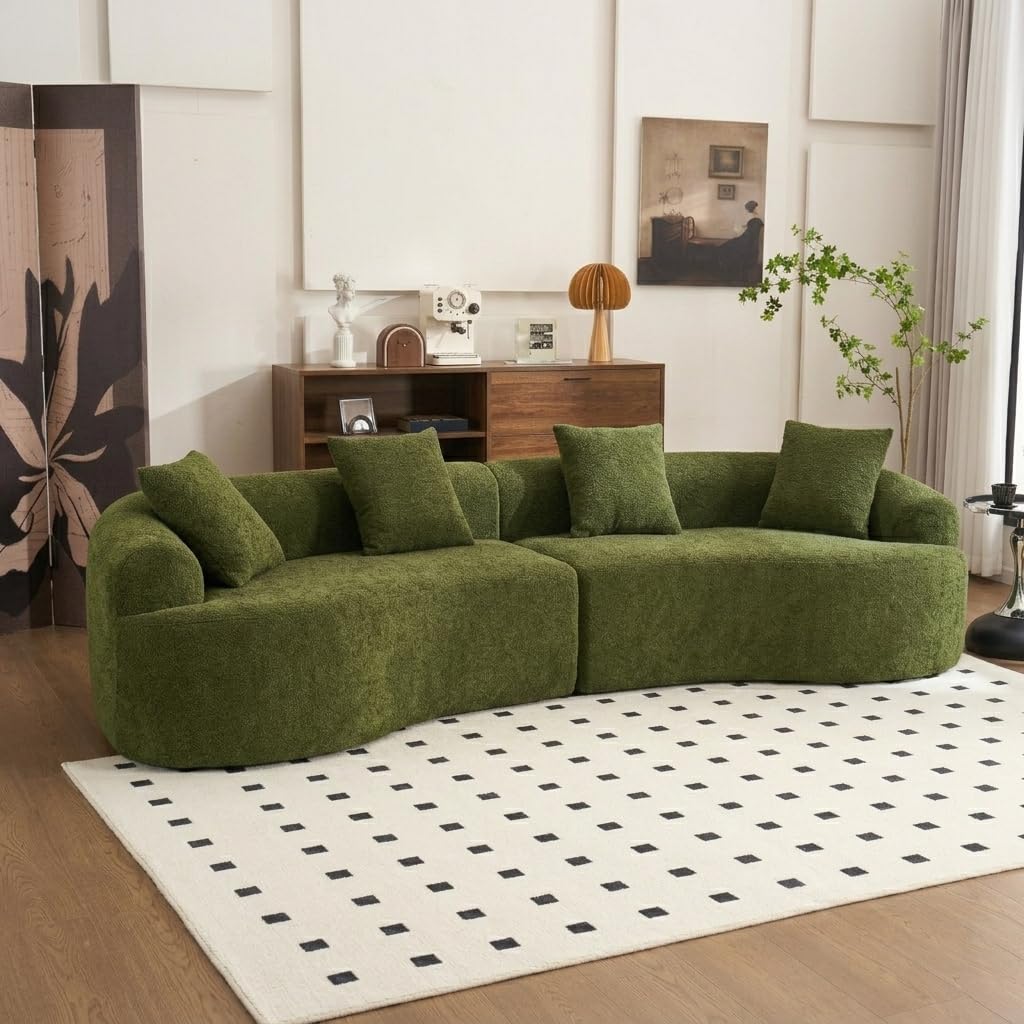 110" Oversized Cloud Sectional Sofa Modern Curved Boneless Couches for Living Room, 4-Seater Extra Deep Seat Foam Floor Compressed Couch w/Tight Backrest and 4 Pillows,Chenille Sofa & Couches