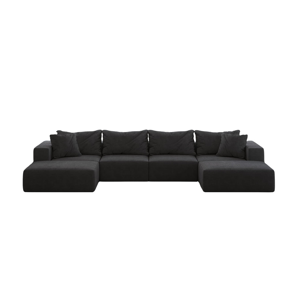 Tidyard Oversized Sponge Cloud L-Shaped Sectional Sofa Set with 6 Pillows, Modern Chenille Upholstered Modular Couch for Living Room or Bedroom, No Assembly Required, Free Combination Design, 16?