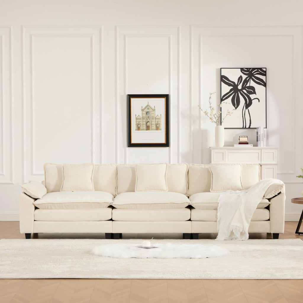 Wider Armrest 3 Seats Modern Sectional Couch Beige Chenille Cloud Couch Comfort Living Room Bedroom Apartment Comfortable Modular Sofa