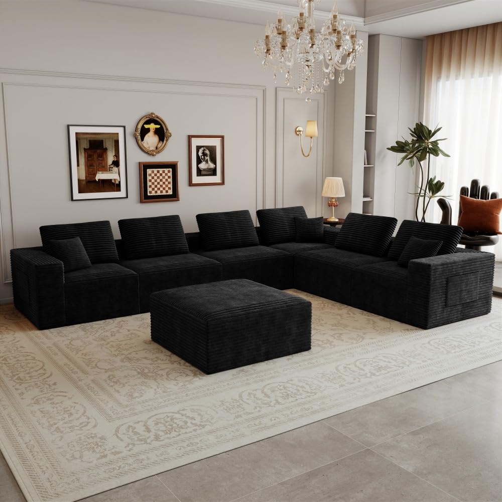 106.30 * 106.30" Modular sectional Sofa seat,Upholstered Compressed Couch for Living Room,Bedroom,Apartment,No Assembly Required,5 PC Free Combination (Black -)