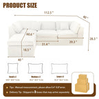 112.5" Cloud Couch Sectional, No Assembly Required Modern Modular Sectional Couches for Living Room, White Chenille L-Shaped Sofa with Ottoman & Pillows, 1200LBS Capacity, Apartment Friendly