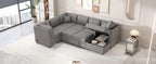 U-Shaped Sectional Sofa Bed with USB Ports, Power Sockets, Storage Chaise, and Pillows for Modern Living Room, Light Gray