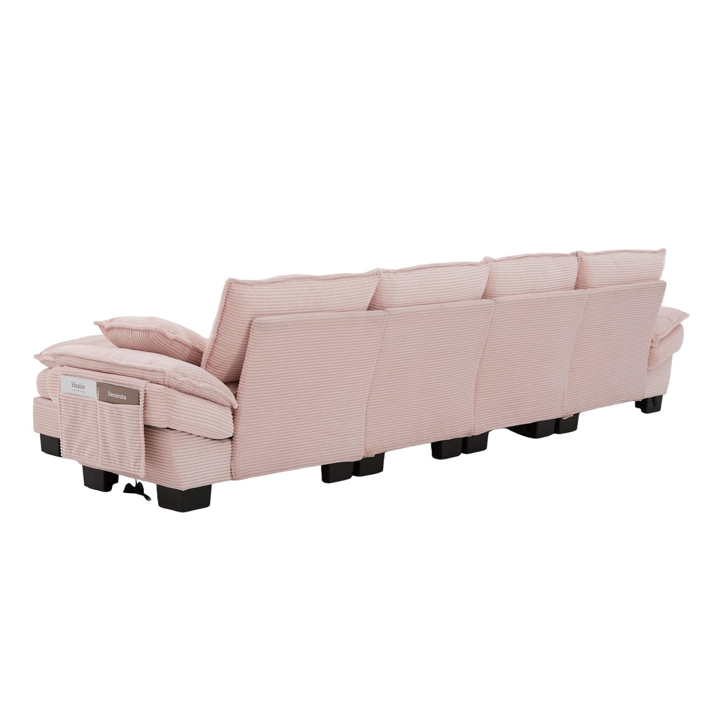 130" Oversized Modular Cloud Sectional Sofa Convertible U/L Shaped Couch Sets for Living Room - 6 Seater Corduroy Cloud Cushion Couches with Storage Ottomans and Pillow Armrest