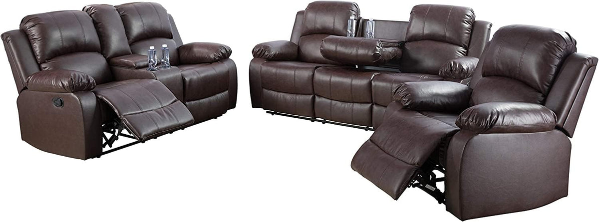 Bonded Leather Living Room Furniture Set Reclining Sofa Set Loveseat Furniture Sets in Living Room Sofa Recliners (3 Pieces, Blue Microfiber)