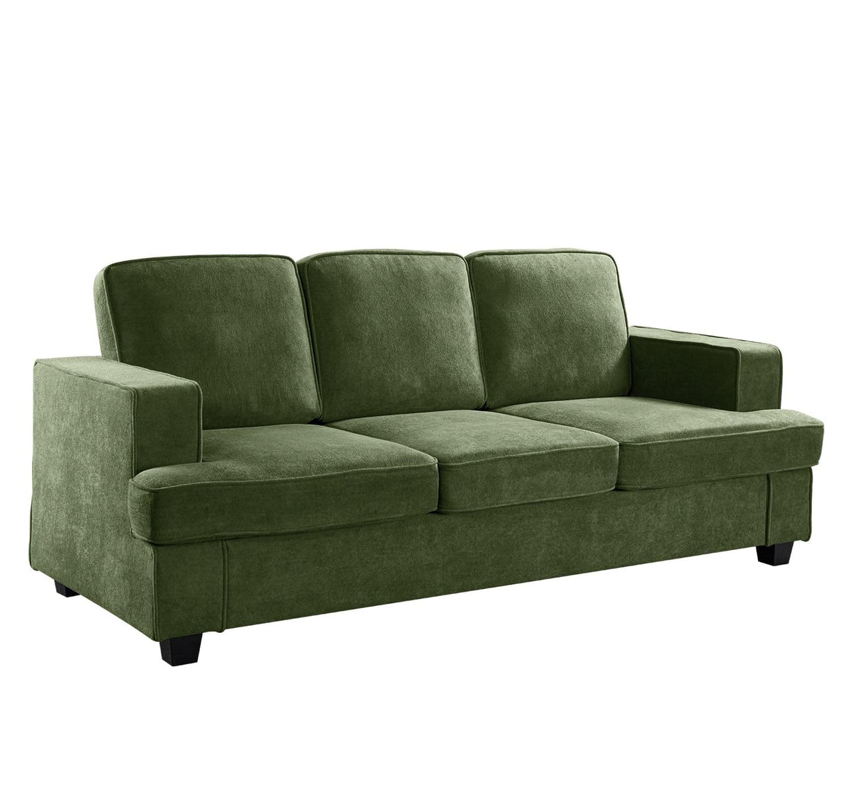 Velvet Sofa, Comfortable 3 Seater Couch with Deep Seating and High Density Foam, Loose Back Cushions, Wide Arms, Livingfor Home, Apartment, Office, Green