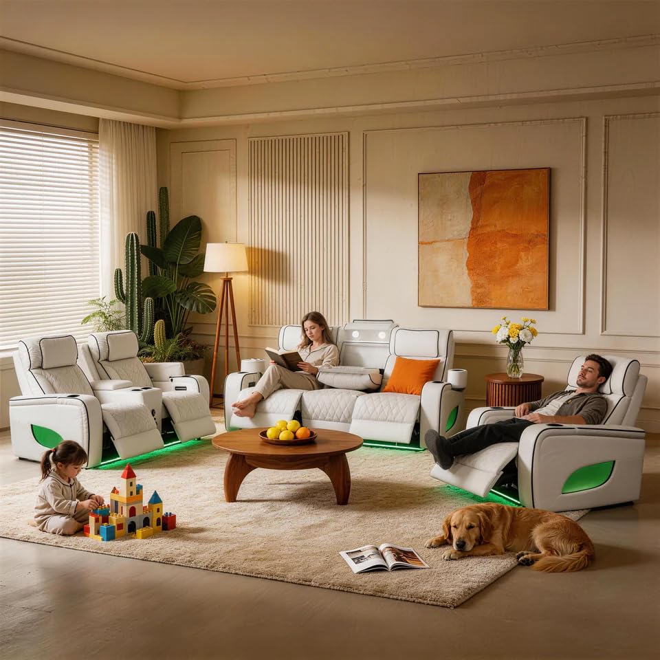 VANITII Electric Power Recliner Sofa with Adjustable Headrest and Footrest