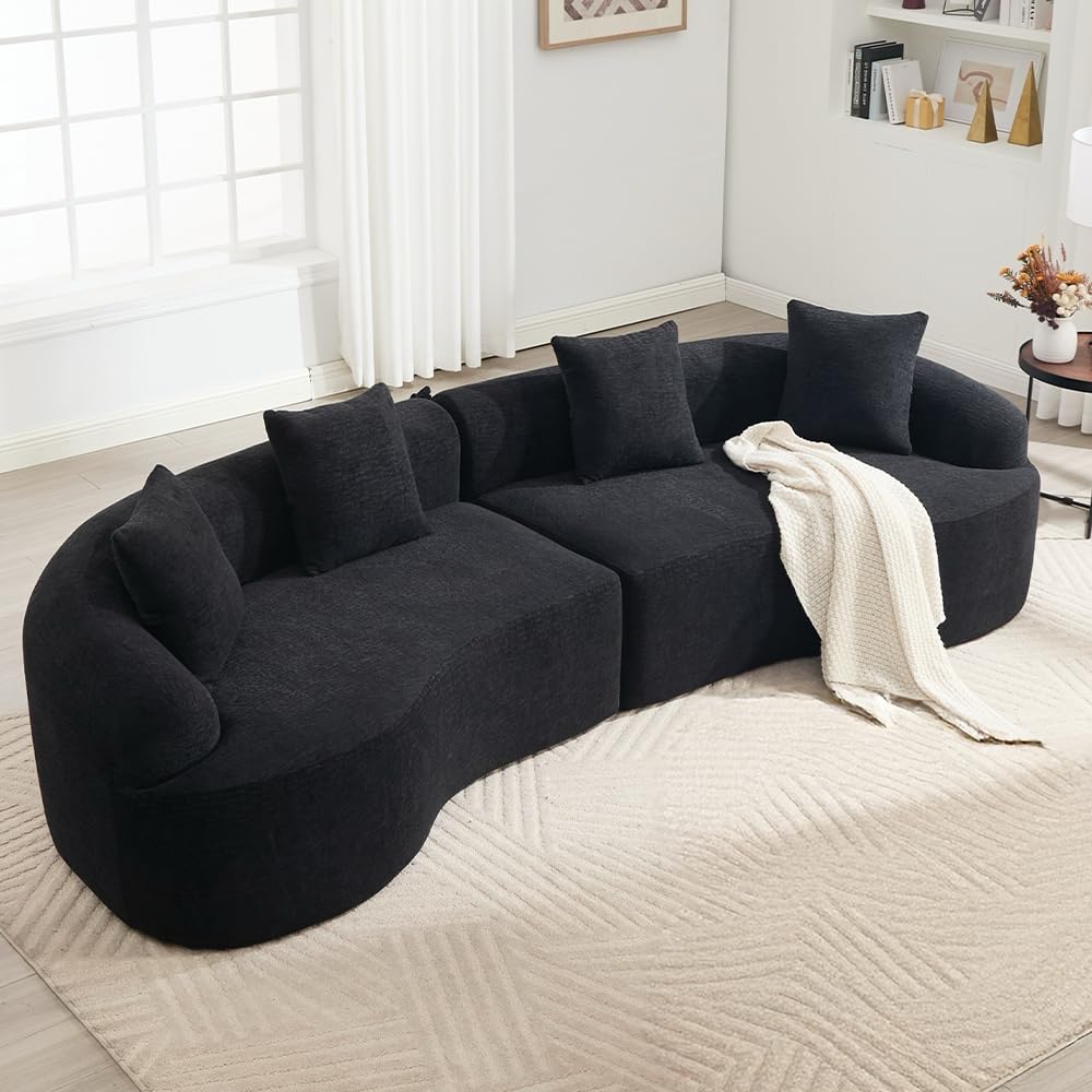 WILLIAMSPACE 132" Oversize Curved Sofa Couch for Living Room, Modern Luxury 2 Pieces Upholstered Cloud Sofa Curved Couch with Half Moon Design, Velvet 6 Seater Sofa for Apartment, No Assembly, Orange