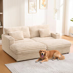 ZOEDO Oversized Double Chaise Lounge Sofa 82" Sofa Bed Plush Upholstered Sleeper Sofa Daybed with Two Supportive Pillows, USB Ports and Cup Holders for Living Room, Champagne (Old SKU:N719S002110D)
