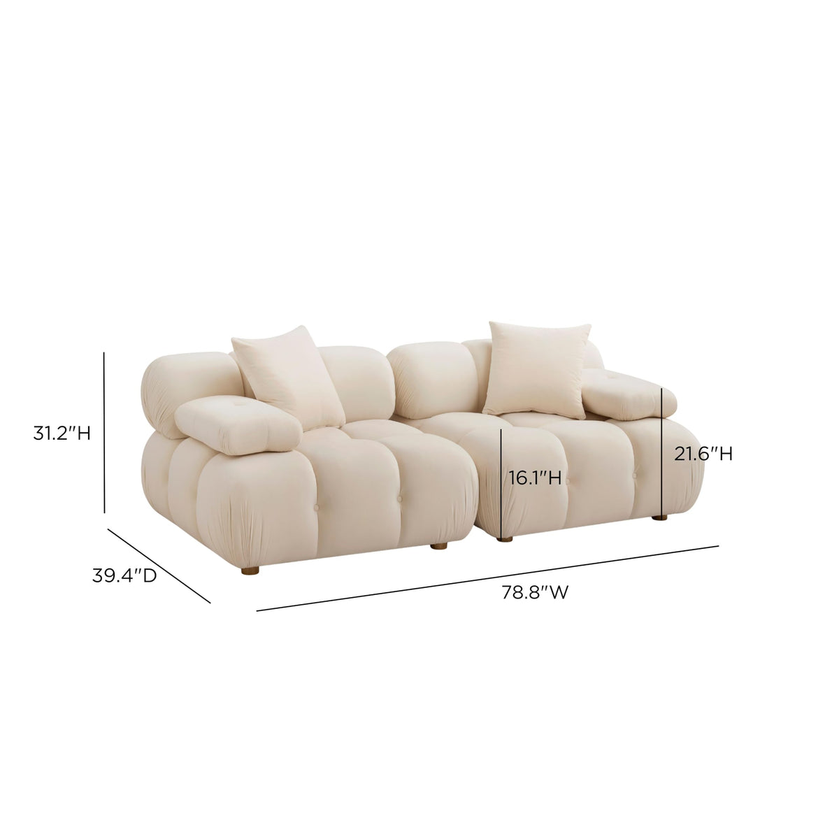 TOV Furniture Calliope 79" Cream Performance Velvet Modular Loveseat