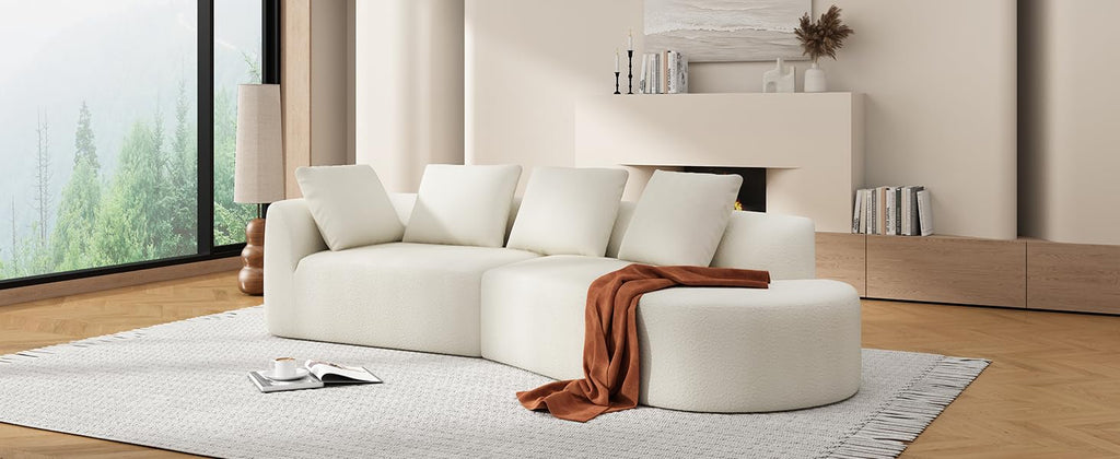 116" Curved Sectional Sofa with High Density Fully Compressed Sponge and Chaise Lounge, Pearl Upholstery, 2 Set, Fully Assembled Right Hand Facing, Perfect for Living Room, Lounge