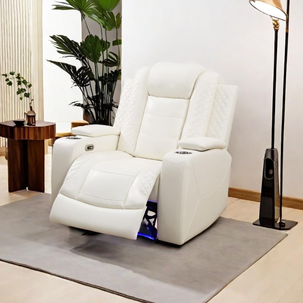 A Ainehome Power Leather Recliner Sofa Set with LED Lights, Recliner Sofa Sectional Couches for Living Room, Reclining Sofa, loveseat, Chair with USB Port/Storage Console/Cup Holder(black,3-piece set)