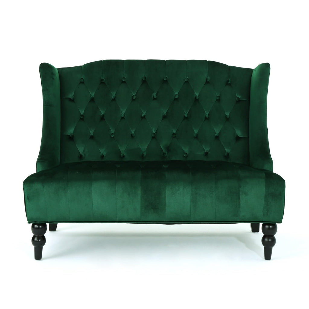 Velvet Loveseat Sofa, 2-Seat Tufted Wingback Couch with Diamond Button Tufting and Turned Legs, Modern Glam Accent Seating for Living Room, Foyer, Entryway, Wine RED