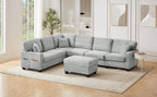 Tidyard Sectional Sofa U-Shaped 125.? L-Shaped Couch with Movable Ottoman & Side Storage Pockets, Grey Corduroy Upholstered Living Room Sofa