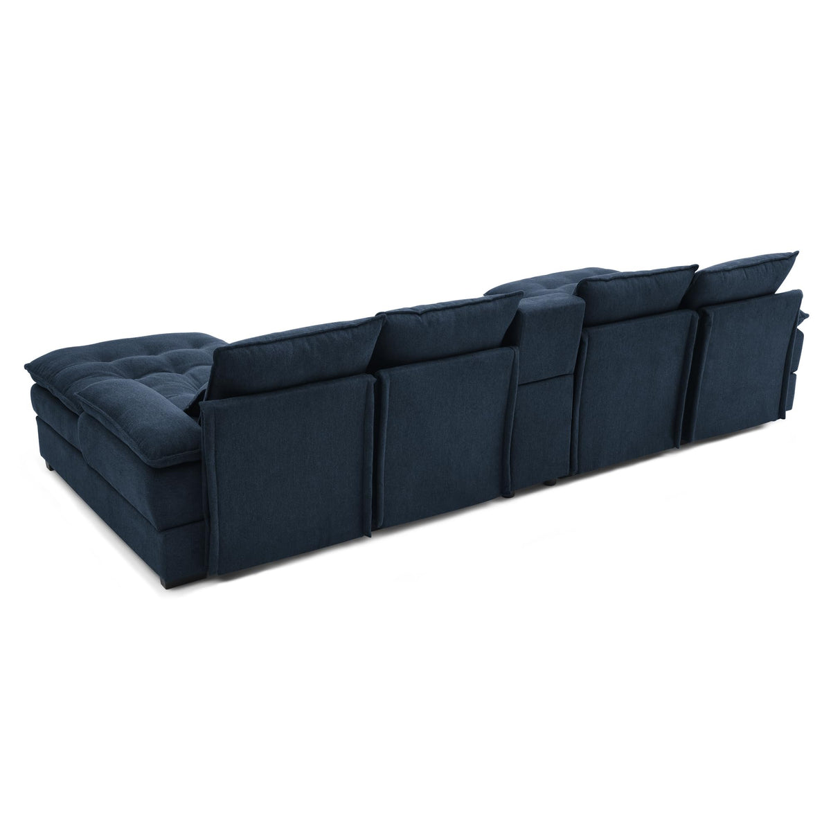 130" U Shaped Sofa with Console,Cupholders,6 seat Upholstered Primary Living Space Furniture,Sleeper Couch Set with Chaise for Living Room,Apartment, (Blue)