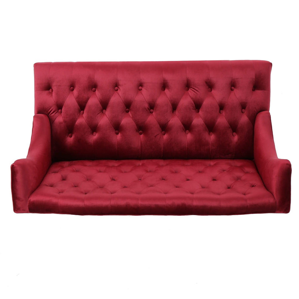 Velvet Loveseat Sofa, 2-Seat Tufted Wingback Couch with Diamond Button Tufting and Turned Legs, Modern Glam Accent Seating for Living Room, Foyer, Entryway, Wine RED