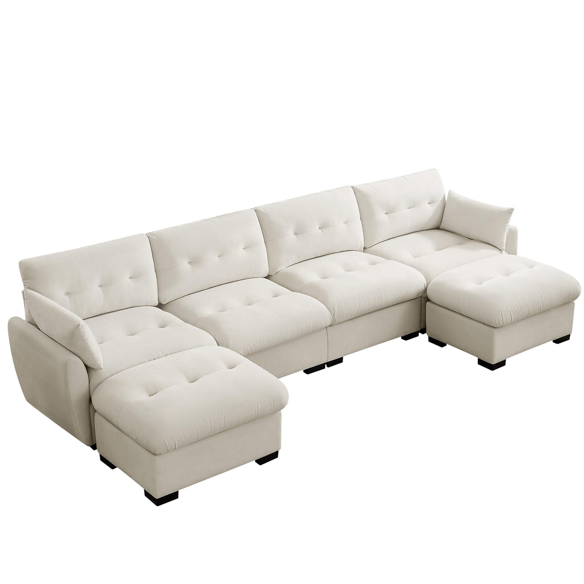 VANOMi Cloud Sectional U-Shaped Couch, 141" W Chenille Modular Sofa, Beige
