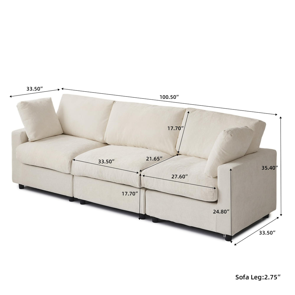120" Cloud Couch Chenille Sectional Sofa for Livingroom Beige