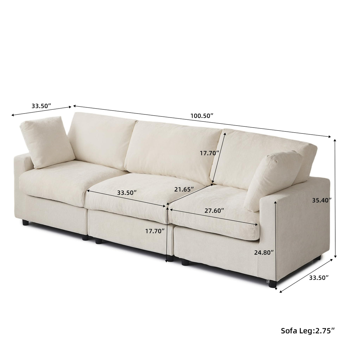 120" Cloud Couch Chenille Sectional Sofa for Livingroom Beige