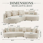 124.8" Modern Curved Sectional Sofa with Chaise, Upholstery Boucle Sofa with Pillows,Sectional Couch for Living Room - (Beige,Right Hand Facing)