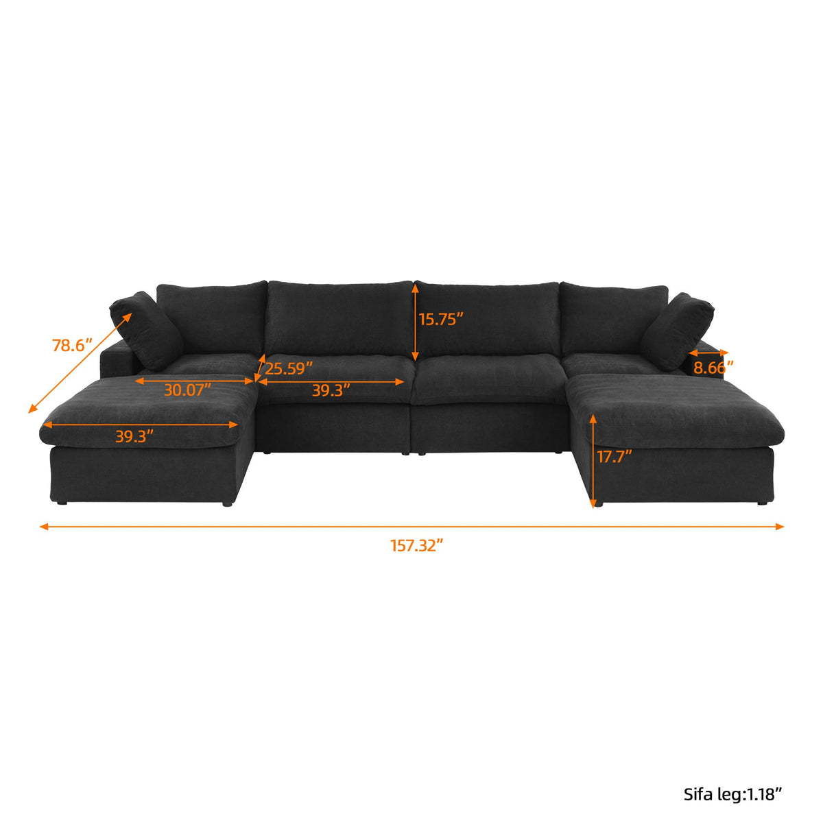 WJShome Cloud Modular Sectional Sofa with 2 Storage Ottomans,160.6" Down Filled U Shaped Sofa Couch for Living Room,6 Seater Minimalist Wide Deep Seat Convertible Couches for Office Apartment,Black