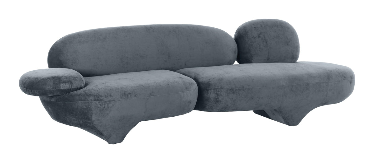 Zuo Oblak Sofa Storm Gray, Gray Sofa, Modern Style, Velvet, Seats up to 3, MDF, Indoor Living, 103.9" W x 33.9" D x 29.5" H, Non-Stackable