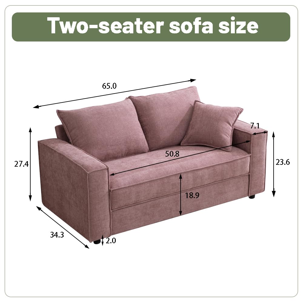 YUHUASHI Square Loveseat Sofa,Linen Fabric Upholstered Couch，Pink