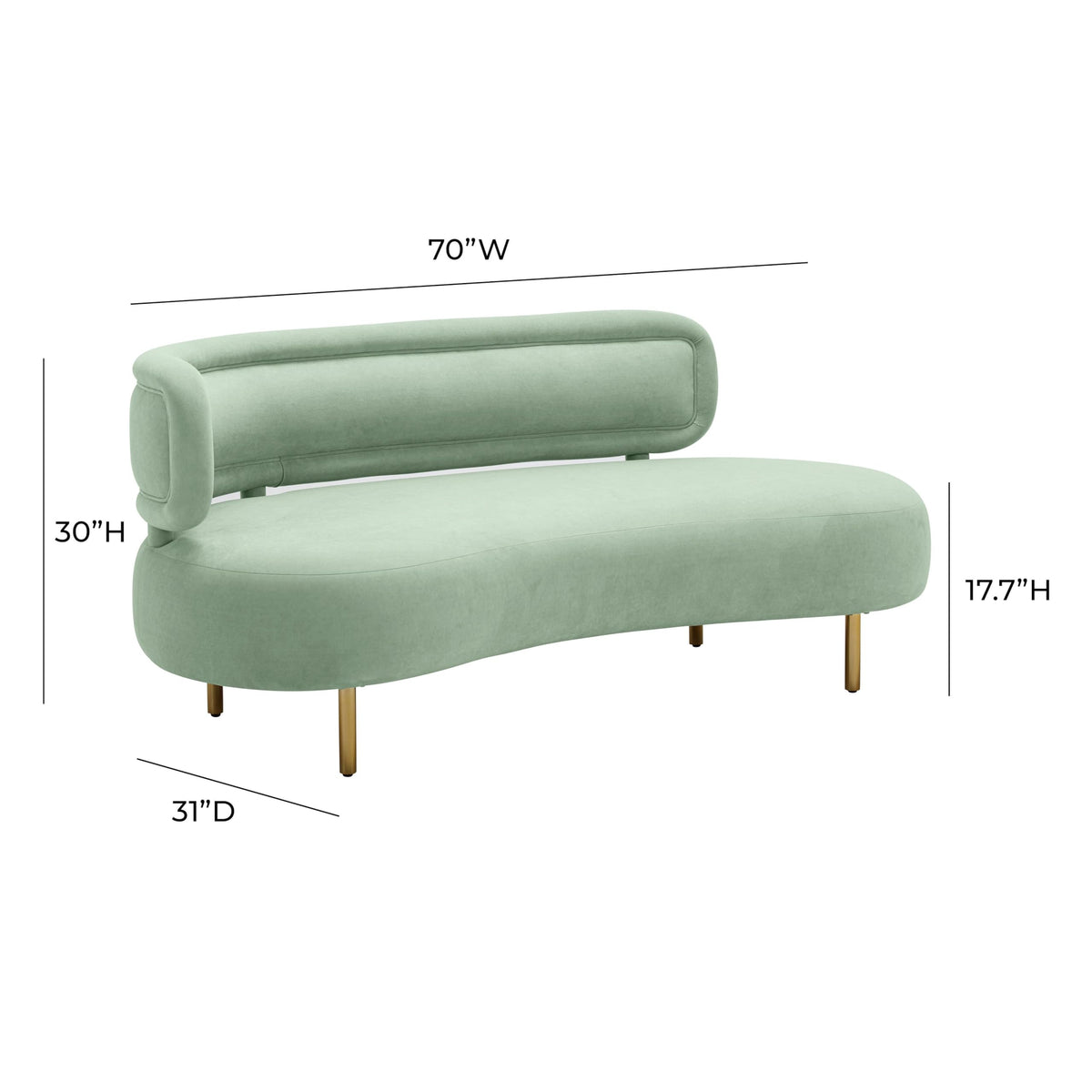 Tov Furniture Tischa Mint Green Velvet Sofa