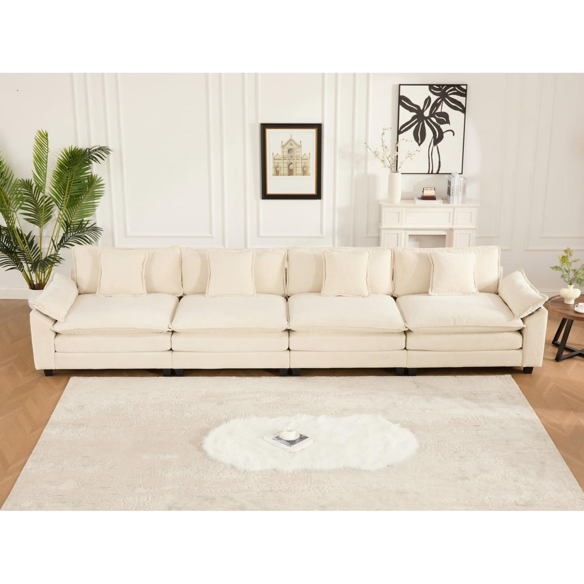 Wider Armrest 3 Seats Modern Sectional Couch Chenille Beige Cloud Comfort Living Room Bedroom Apartment Comfortable Home Decor