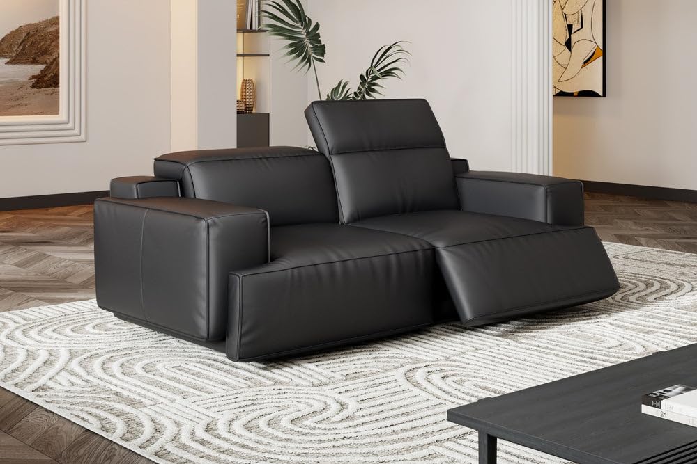 Valencia Valentina Leather Loveseat Recliner Couch Adjustable Headrest Power Recliner Sofa - Premium Nappa 11000 Leather (Black)