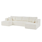 U-Shaped Modular Sectional Sofa with Corduroy Upholstery 132 in - Beige