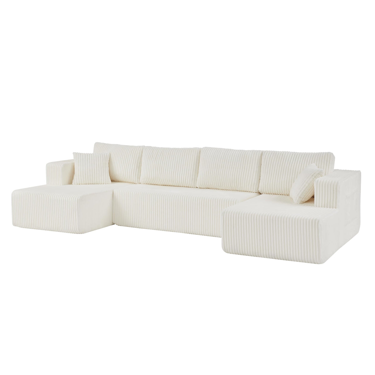 U-Shaped Modular Sectional Sofa with Corduroy Upholstery 132 in - Beige