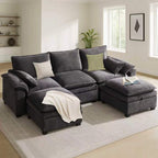110" Modular Sectional Sofa with Storage, Premium Chenille Cloud Couch with Movable Ottomans, 1200lbs Heavy Duty Deep Seat Sectional, High-Density Foam