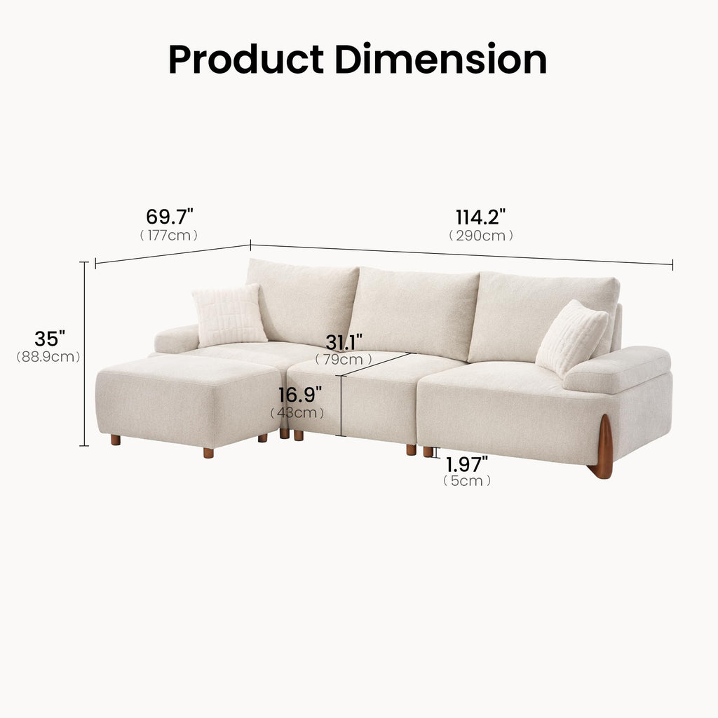 114.2" Modern Modular Couch for Living Room, L-Shaped Sectional Sofa, Beige