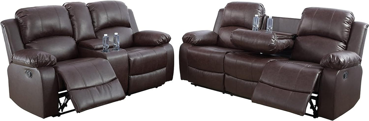 Bonded Leather Living Room Furniture Set Reclining Sofa Set Loveseat Furniture Sets in Living Room Sofa Recliners (3 Pieces, Blue Microfiber)