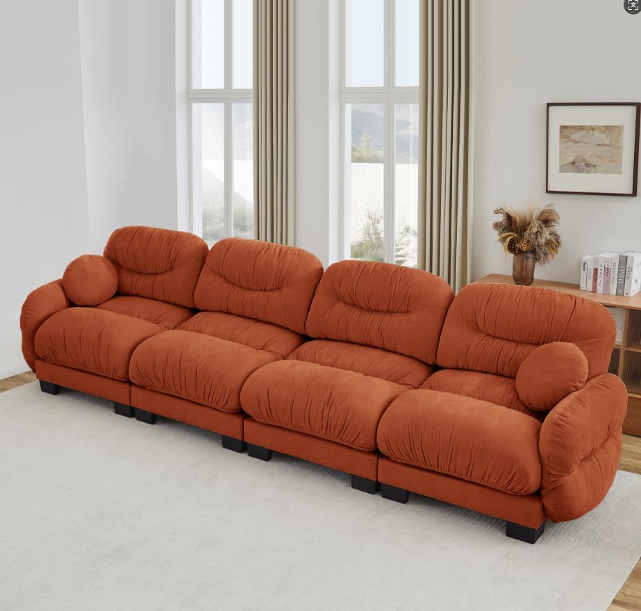 116" Cloud Modular Chenille L Shaped Sectional Sofa with Ottoman, Deep Seat Cloud Couch with Interlocking Metal Connectors for Modern Living Room (Beige, 3S+1O)
