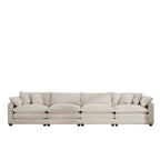 Upholstered 4 Seater Fabric Sofa with Comfortable Back Cushions, Seat Cushions and Pillows, Light Beige Corduroy Sofa, TM388