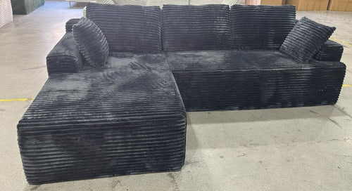 104-inch L-Shaped Foam Sofa Set with Corduroy Fabric and Fabric Pouches