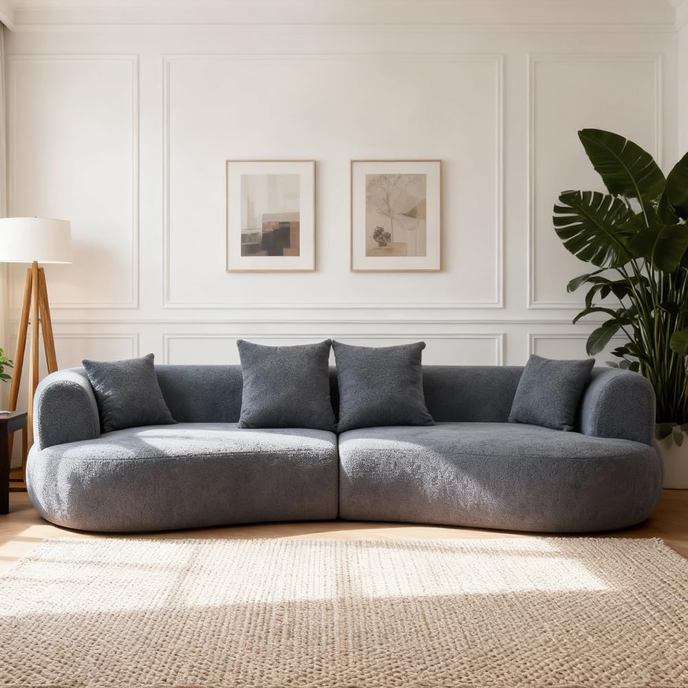 WILLIAMSPACE 132" Oversize Curved Sofa Couch for Living Room, Modern Luxury 2 Pieces Upholstered Cloud Sofa Curved Couch with Half Moon Design, Velvet 6 Seater Sofa for Apartment, No Assembly, Orange