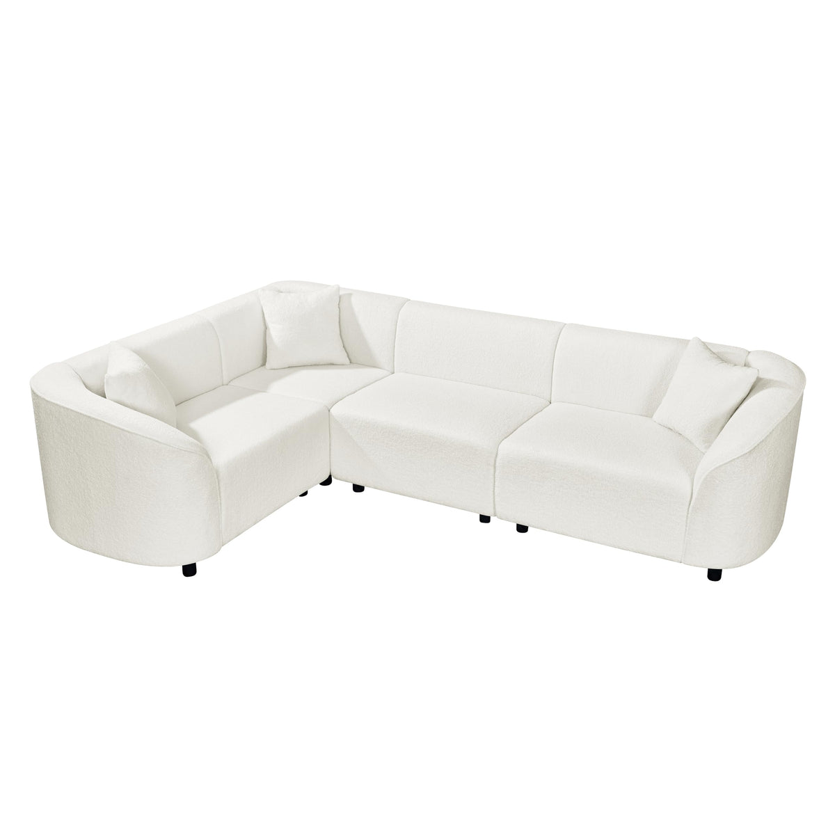 Tidyard 10? L-Shaped Curved Modern Sofa in Beige - Plush 4-Seater with Sculptural Design & Soft Bouclé Fabric for Large Living Rooms