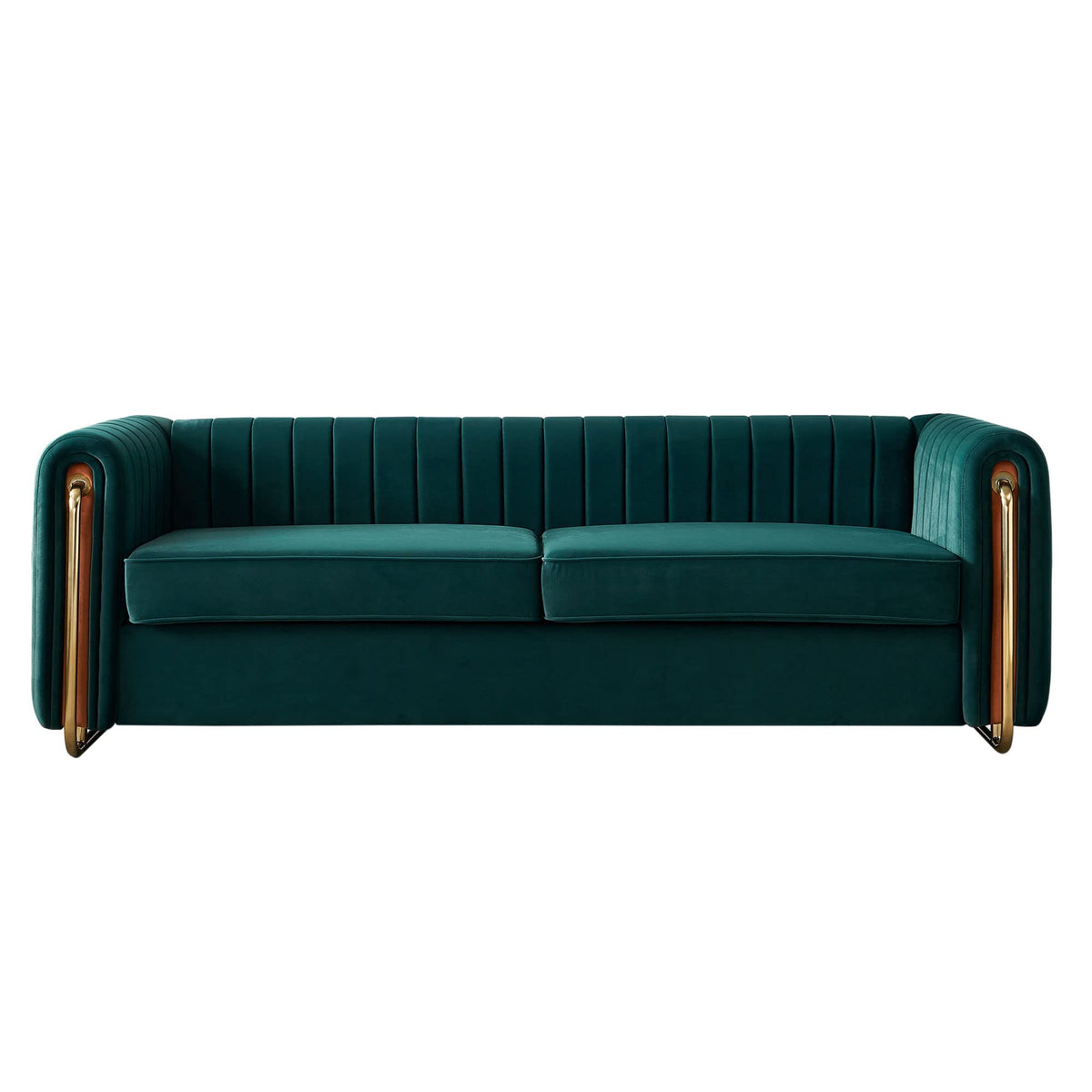 Velvet Couch, 84" Wide Mid-Century Modern Sofa Tufted Upholstered Loveseats Sofa with Golden Leg, 3 Seat Sofa Big Comfy Couch Sofas for Living Room Bedroom, Office (Orange)