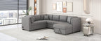 U-Shaped Sectional Sofa Bed with USB Ports, Power Sockets, Storage Chaise, and Pillows for Modern Living Room, Light Gray