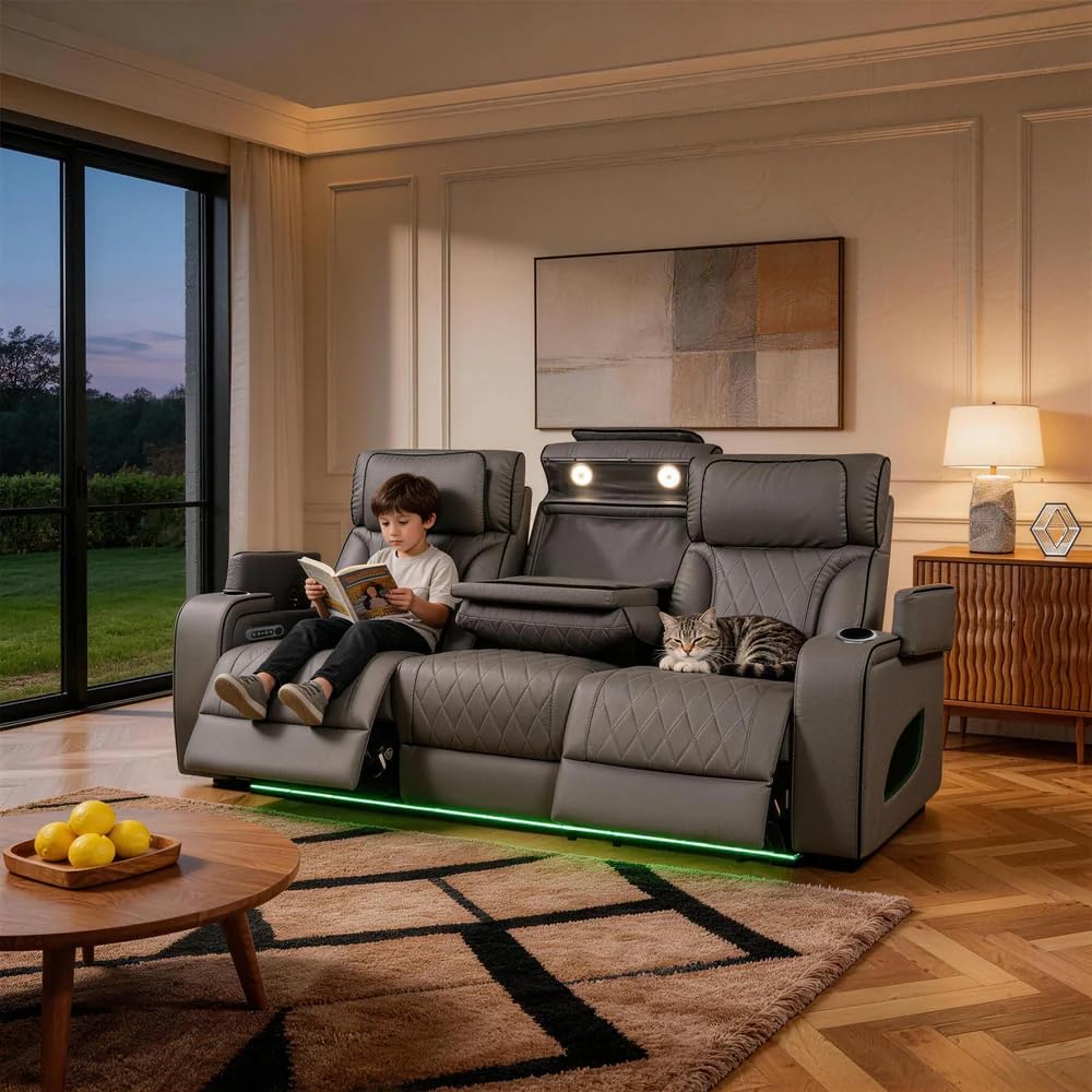 VANITII Electric Power Recliner Sofa with Adjustable Headrest and Footrest