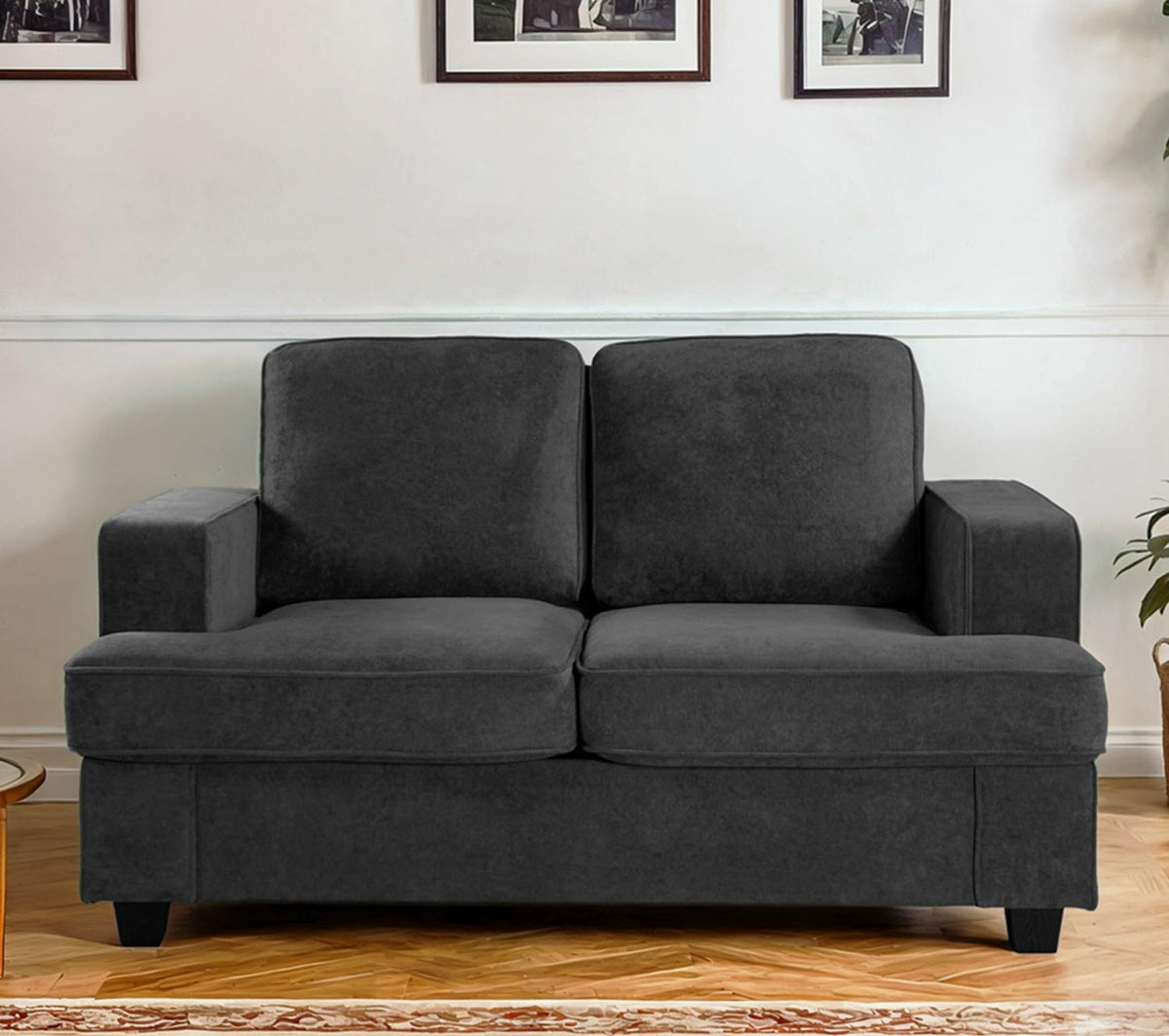Velvet Loveseat, Comfortable 2 Seater Couch with Deep Seating and High Density Foam, Loose Back Cushions, Wide Arms, Livingfor Home, Apartment, Office, Black
