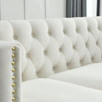 Velvet Sofa for Living Room Beige Three-Section Comfort Cozy Modern Chesterfield Design Bedroom & Office Use