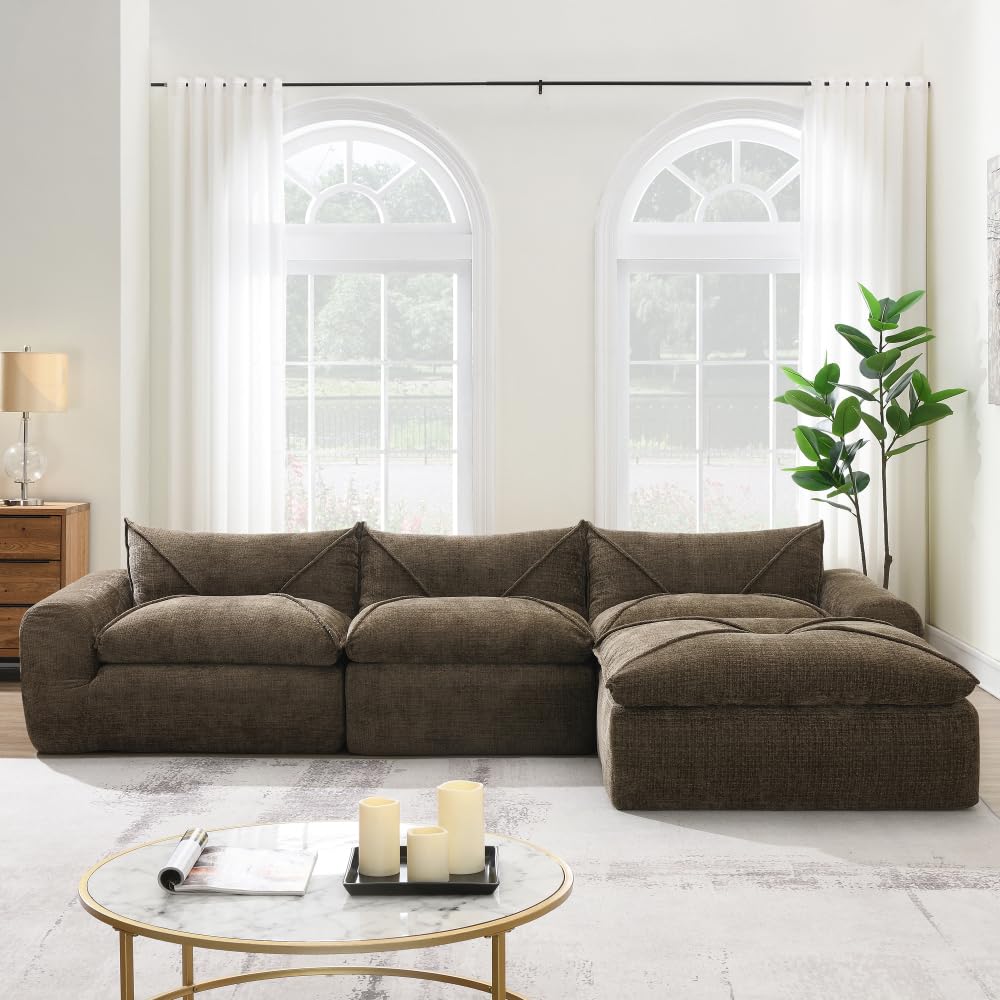 [VIDEO]116'' Fully Compressed Sofa with High Density Foam, Integrated Backrest&Seat Cushion, Decorative Edging, Legless Design Without Frame, No Assembly Required, Free Combination, Particle Chenille